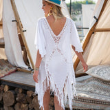 backless with tassels v neck cover up