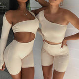 hollow out one shoulder long sleeve romper