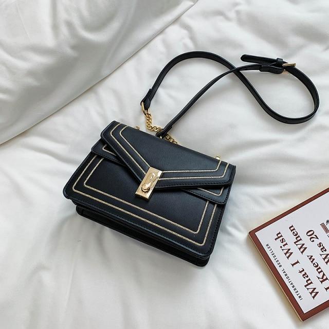 square high quality leather lock chain shoulder bag