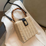 weave straw small tote handbag