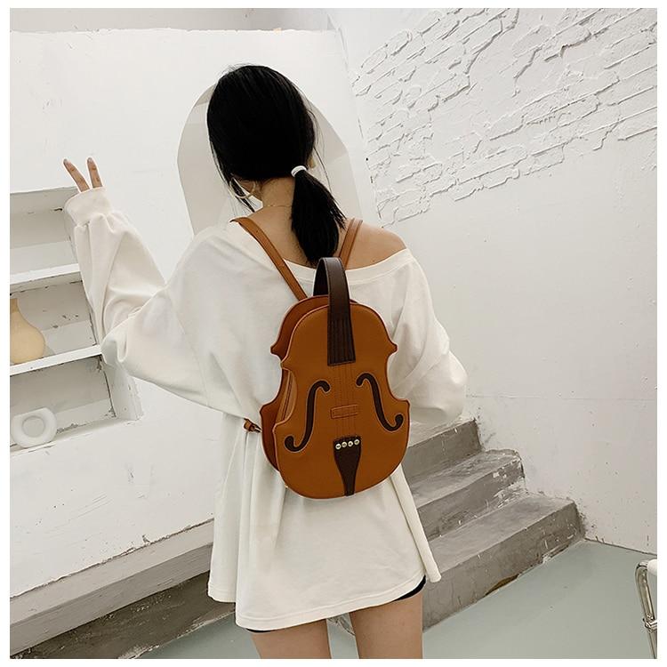 brown shoulder violin shape for teenage girls pu leather backpack bag