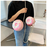 donut shaped pearl shoulder strap chain pu leather crossbody bag