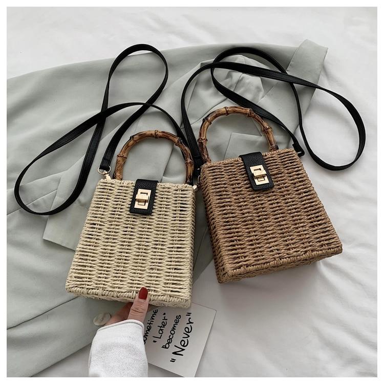 weave straw small tote handbag