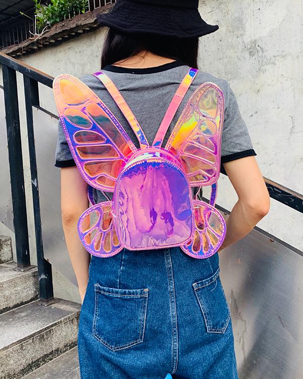 butterfly angel wings holographic laser mini school pu leather backpack