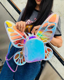 butterfly angel wings holographic laser mini school pu leather backpack