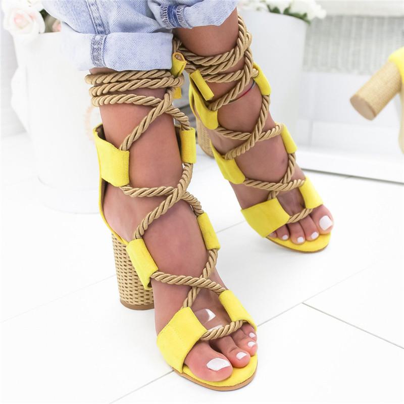 ankle strap gladiator hemp lace up heeled sandals