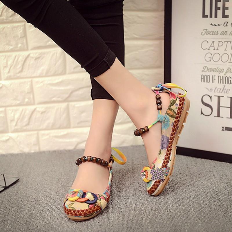 ankle strap retro ethnic embroidered loafers