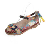 ankle strap retro ethnic embroidered loafers