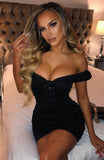 pleated robes backless off shoulder bandage mini bodycon dress