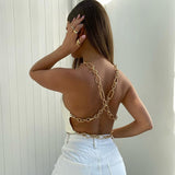 cross chain backless knitted corset top