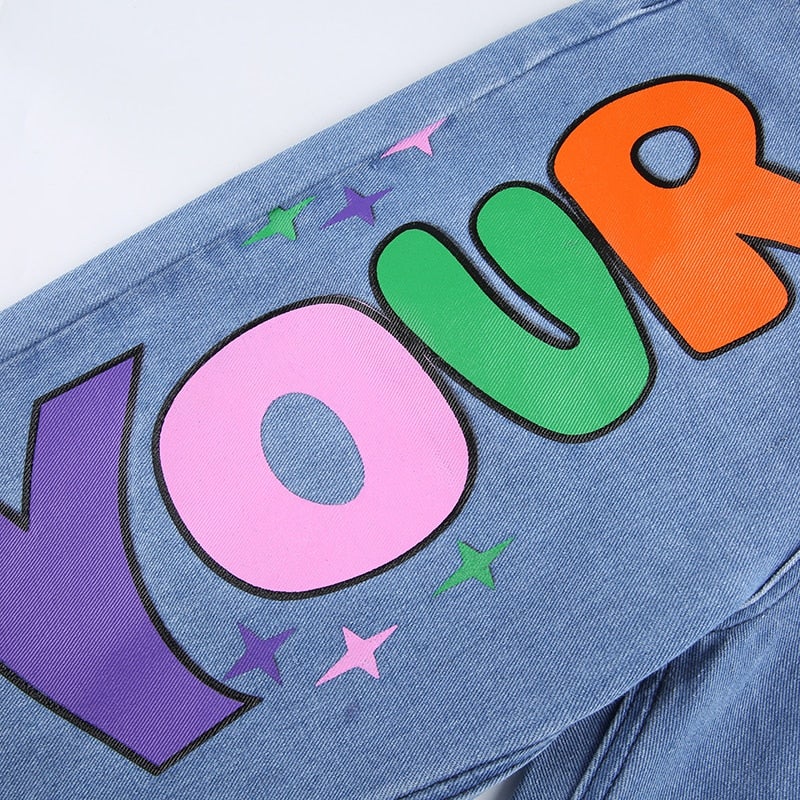 graphics letter printed baggy jean