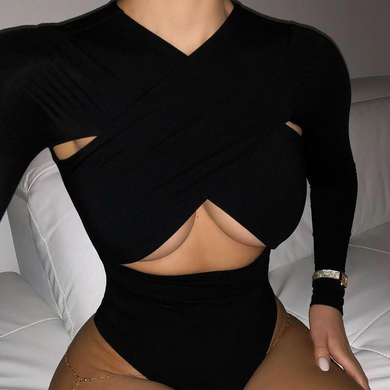 cropped cross hollow out bodysuits