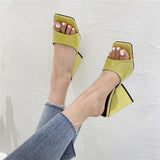 peep toe triangle thick slip on heels