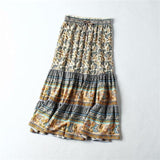 printed high elastic waist bohemian skirt