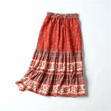 printed high elastic waist bohemian skirt