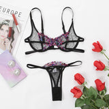 floral embroidery bra and panty lingerie