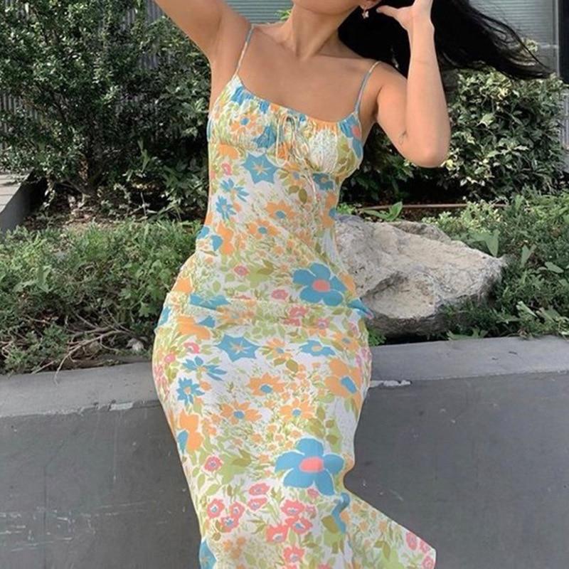 square collar backless floral dress