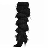 suede cross tied pointed toe party long high heeled boots