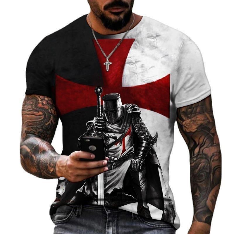 samurai pattern knights printed mens t shirt