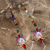 multicolor crystal long chain dangle earrings
