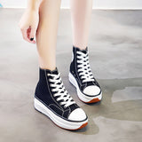 high top canvas lace up platform sneakers
