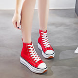 high top canvas lace up platform sneakers