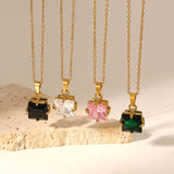 18k real gold plated zircon square pendant necklace