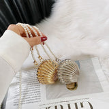 shiny mini shell shape pearls chains crossbody bag