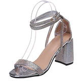 crystal chunky heels buckle strap pumps