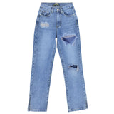 high waist denim hole ripped jeans