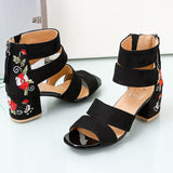 ethnic style embroidered mid heel sandals