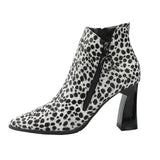 high chunky heel leopard pointed ankle boots