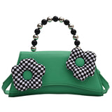 satchel beads handle plaid floral handbags
