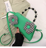 satchel beads handle plaid floral handbags