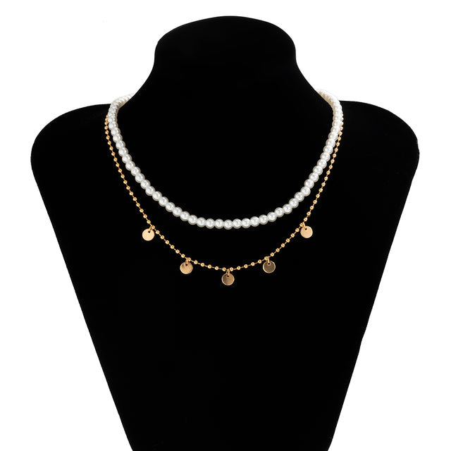 round sequins tassel pendant multi layered necklace