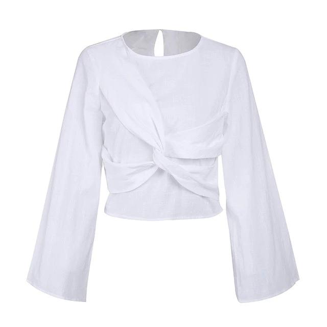 linen cross flare sleeve blouse