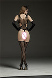 geometric fishnet perspective lace open crotch full body stockings