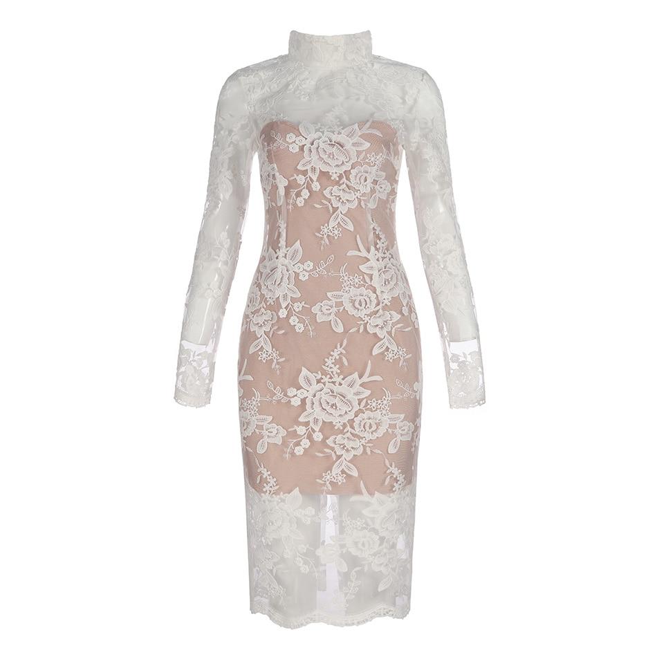 see through mesh floral embroidery bodycon dress