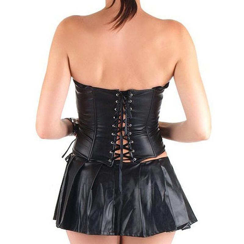 steampunk pvc faux leather hollow out zipper steel corset dress