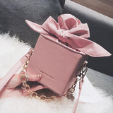 box shaped bow chain pu leather mini handbag