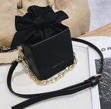 box shaped bow chain pu leather mini handbag