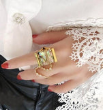 luxury big colorful shell geometric square statement ring