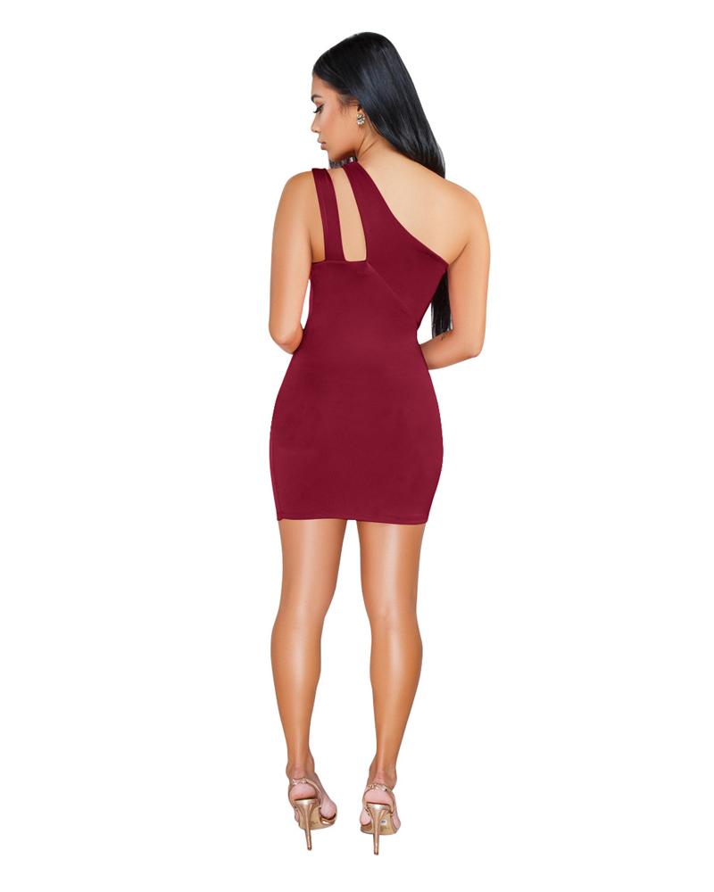 solid hollow out one shoulder mini bodycon dress