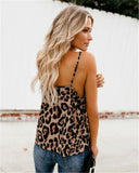 v neck leopard print sleeveless strap tank top