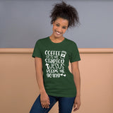 coffee gets me started but god keeps me going short sleeve t shirt