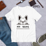french bulldog frenchie puppy peeking dog t shirt with personalization